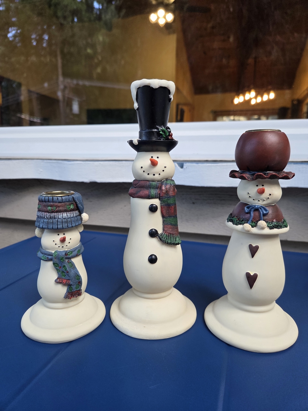 3 Piece Holiday Christmas Snowmen Figurine Candleholder Sticks